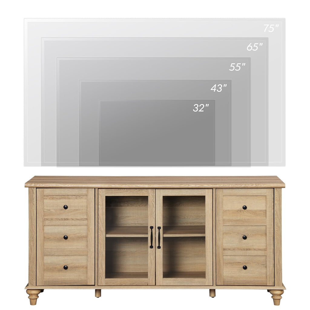 Wood TV Stand for 65 Inch TV with Glass Door S398