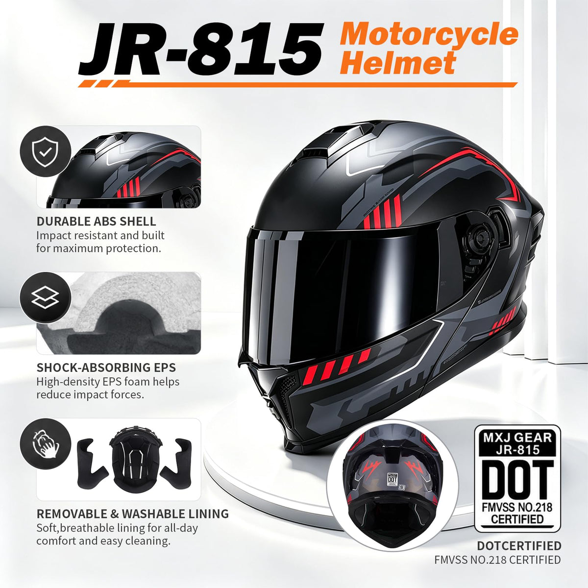 Dual Visor Flip up Modular Full Face Motorcycle Helmet F30363