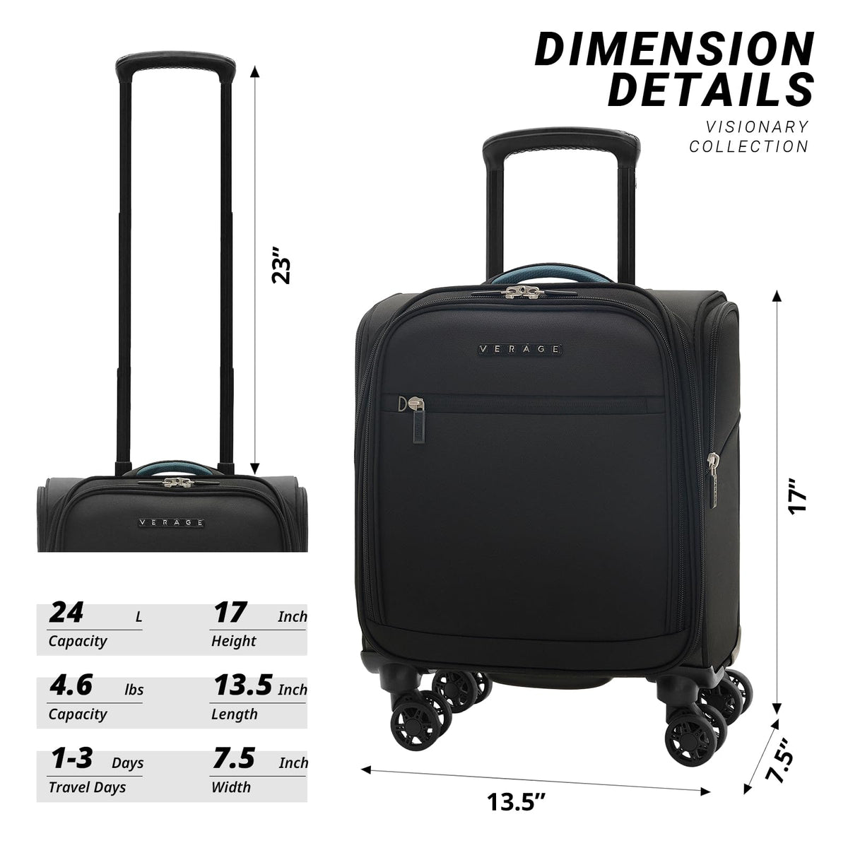 14-Inch Underseat Carry On Luggage with Spinner Wheels & USB Charging Port K92657
