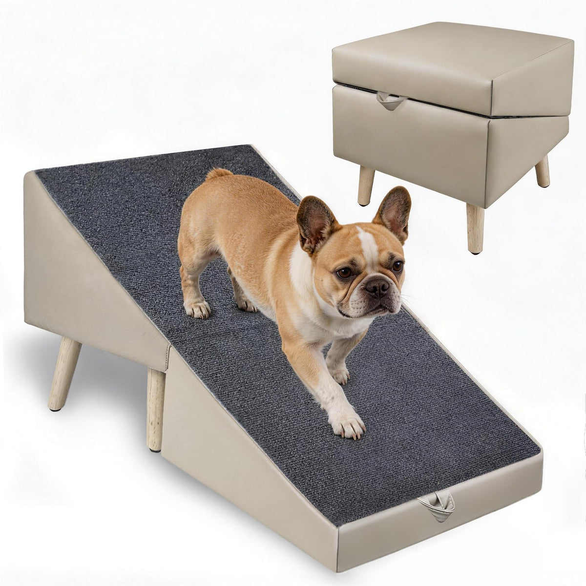 Foldable Non-Slip Wooden Dog Ramp Ottoman D10823