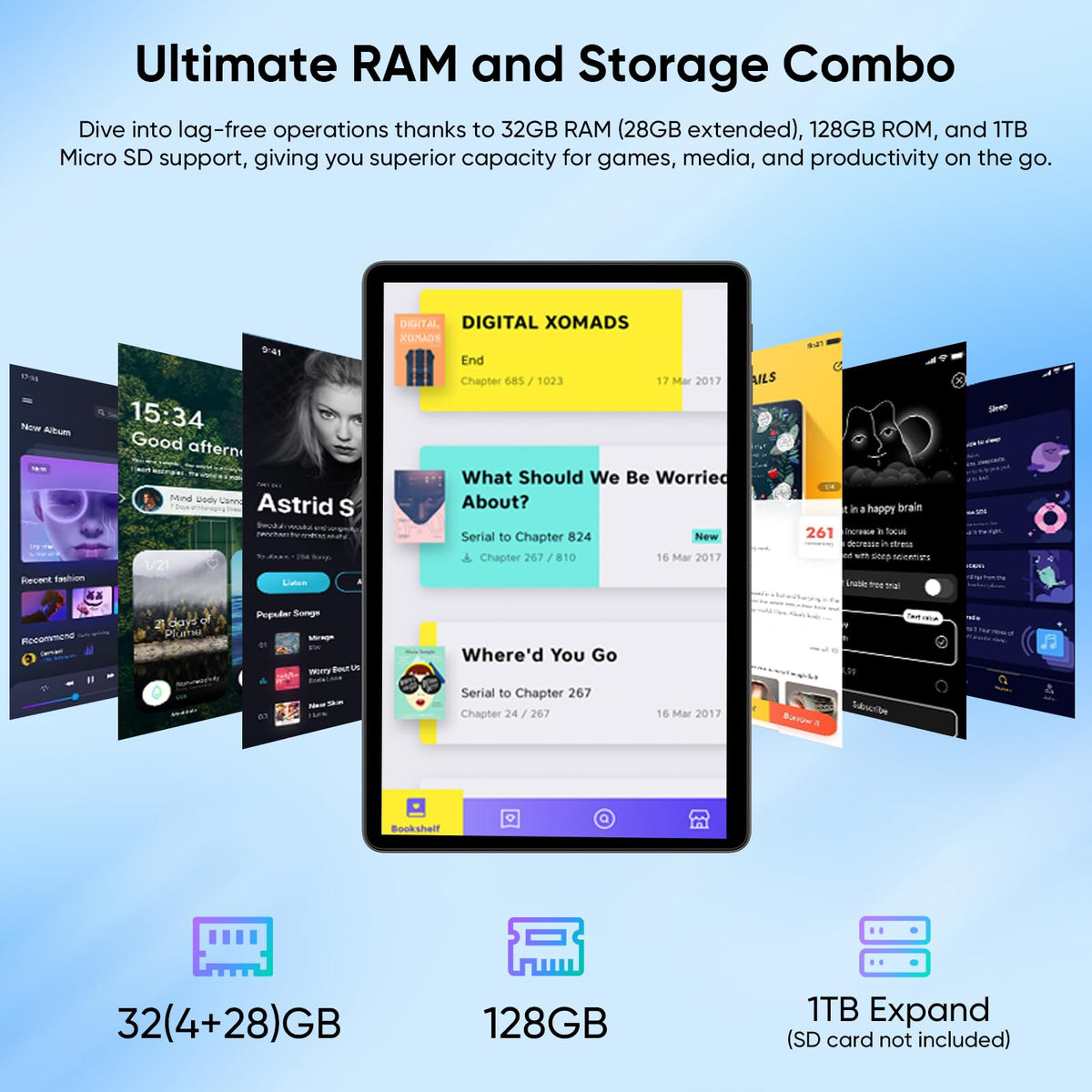 11 Inch Android 16 Tablet with Keyboard, 32GB RAM 128GB ROM, 8000mAh, Black Y7717