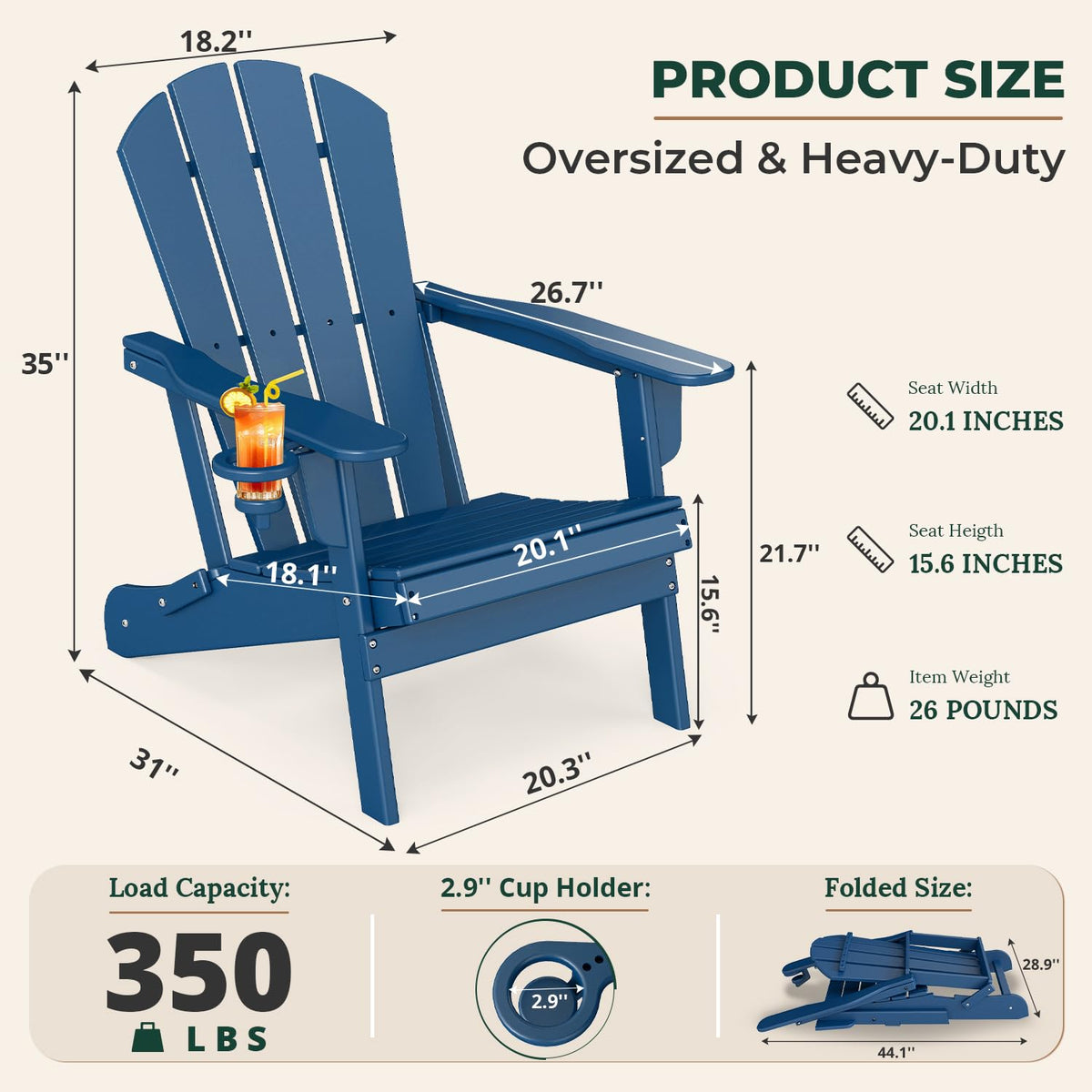 Folding Adirondack Chairs Set of 4 Blue HDPE Plastic V322