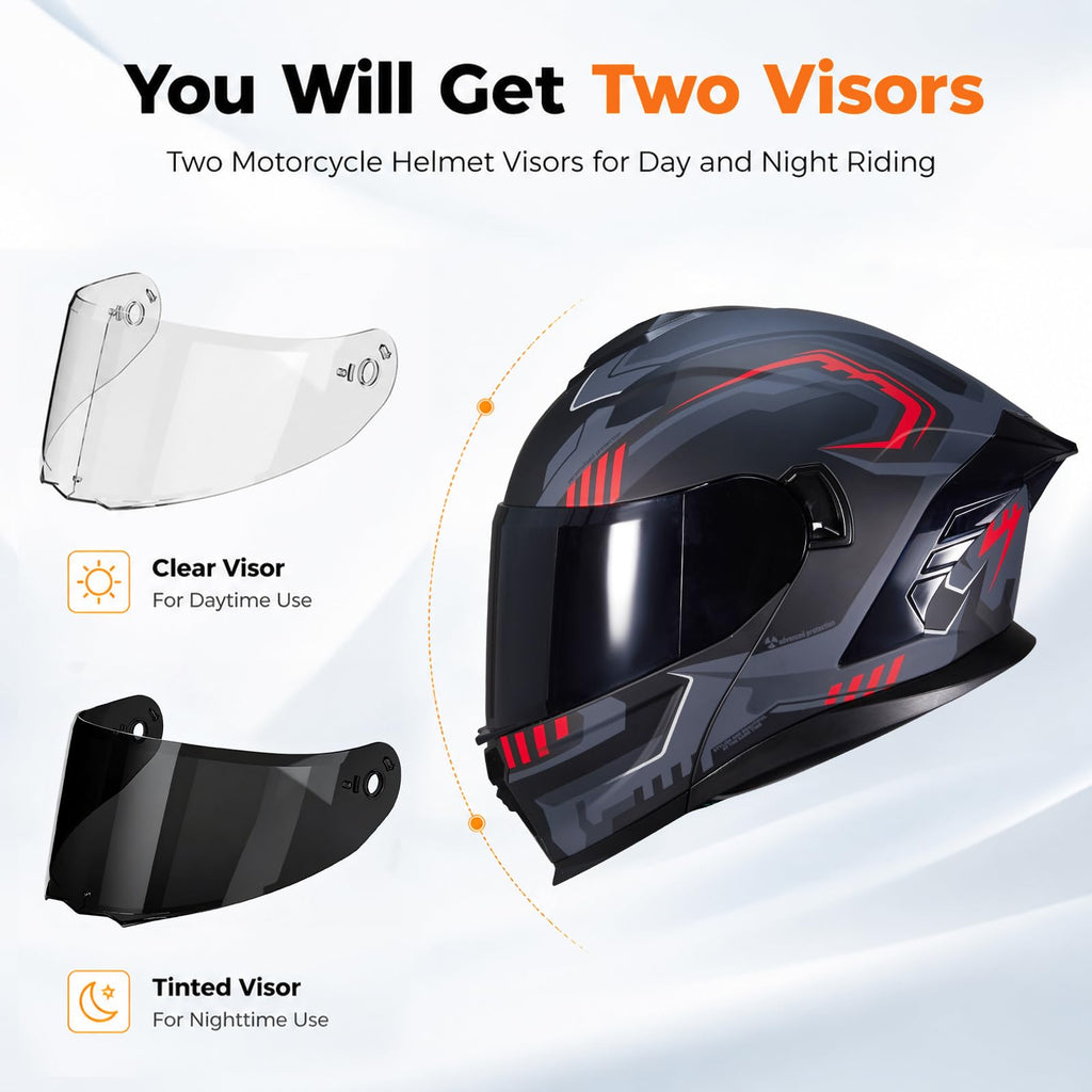 Dual Visor Flip up Modular Full Face Motorcycle Helmet F30363