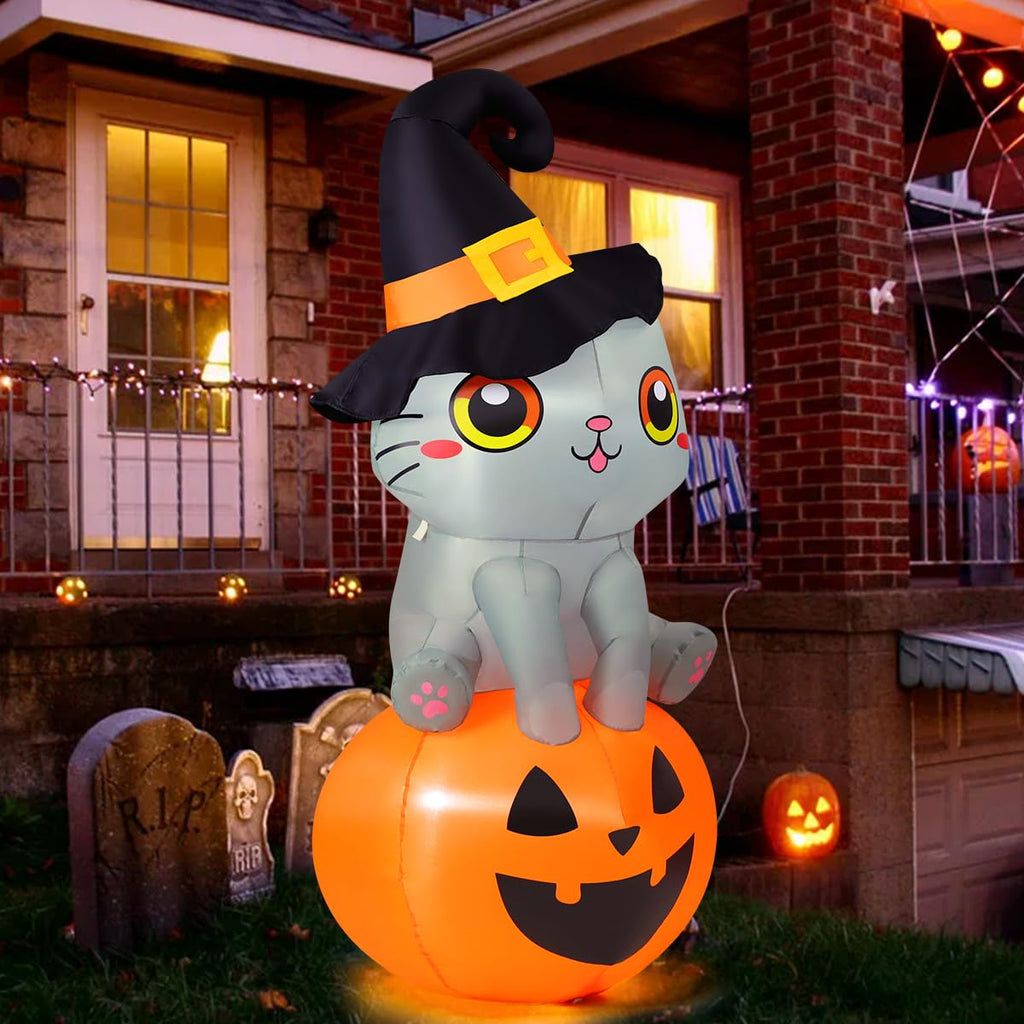 6 FT Halloween Inflatables Cat with Built-in LEDs L634470