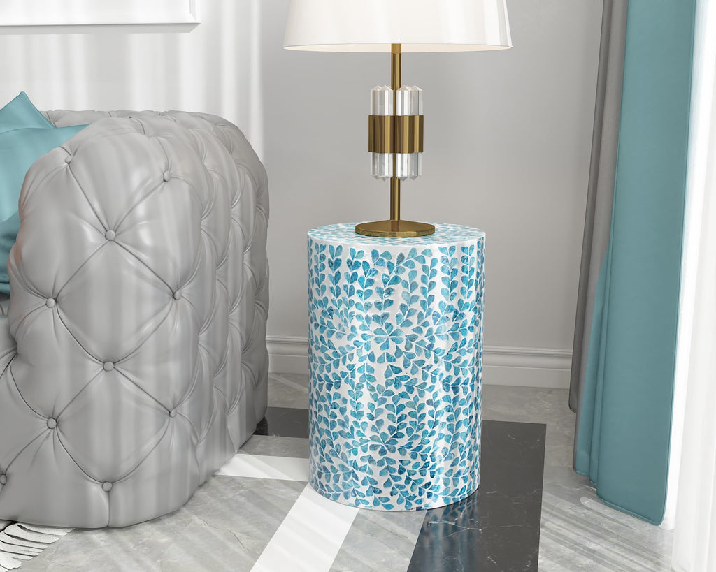 Mother of Pearl Inlaid Cylinder Drum End Table N869