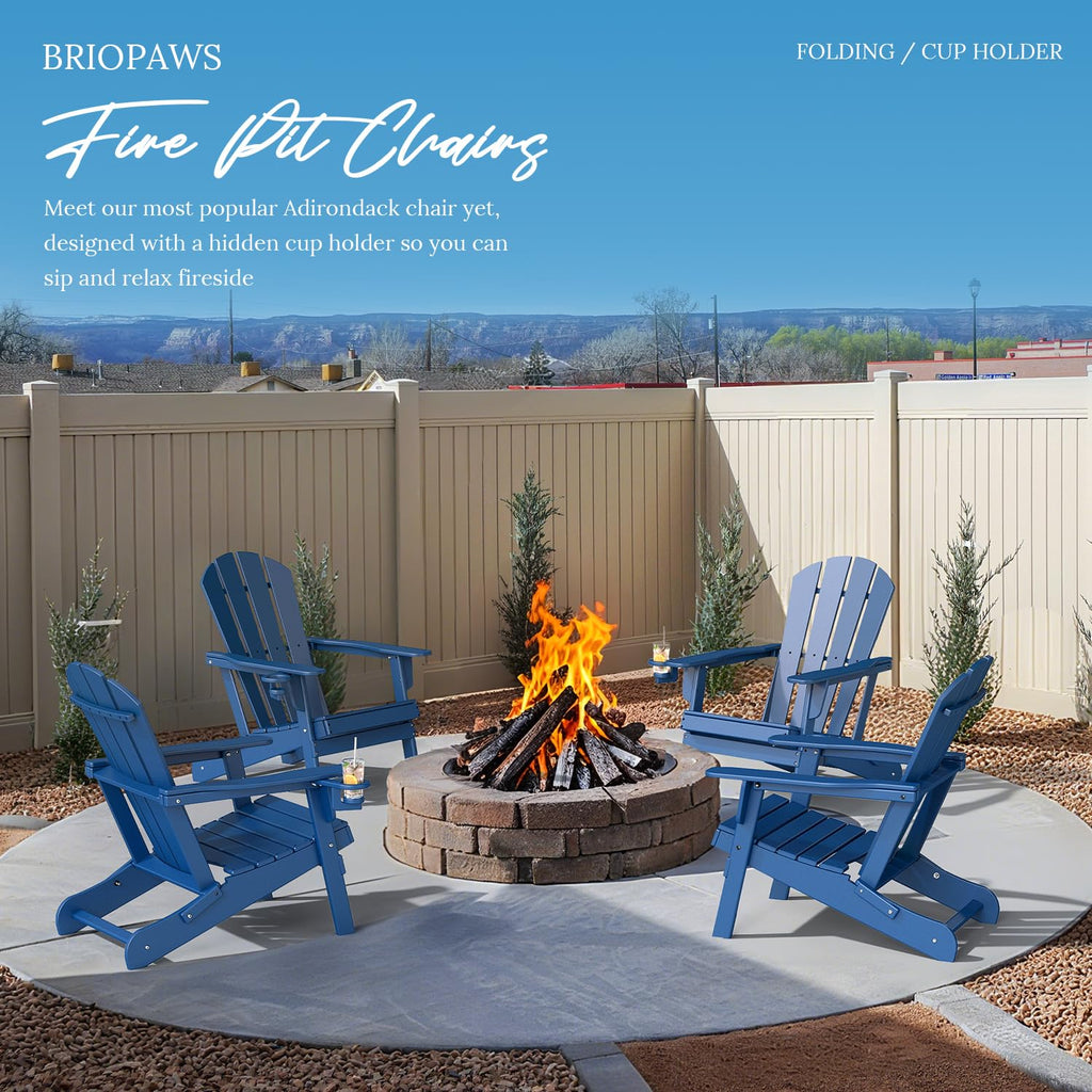 Folding Adirondack Chairs Set of 4 Blue HDPE Plastic V322
