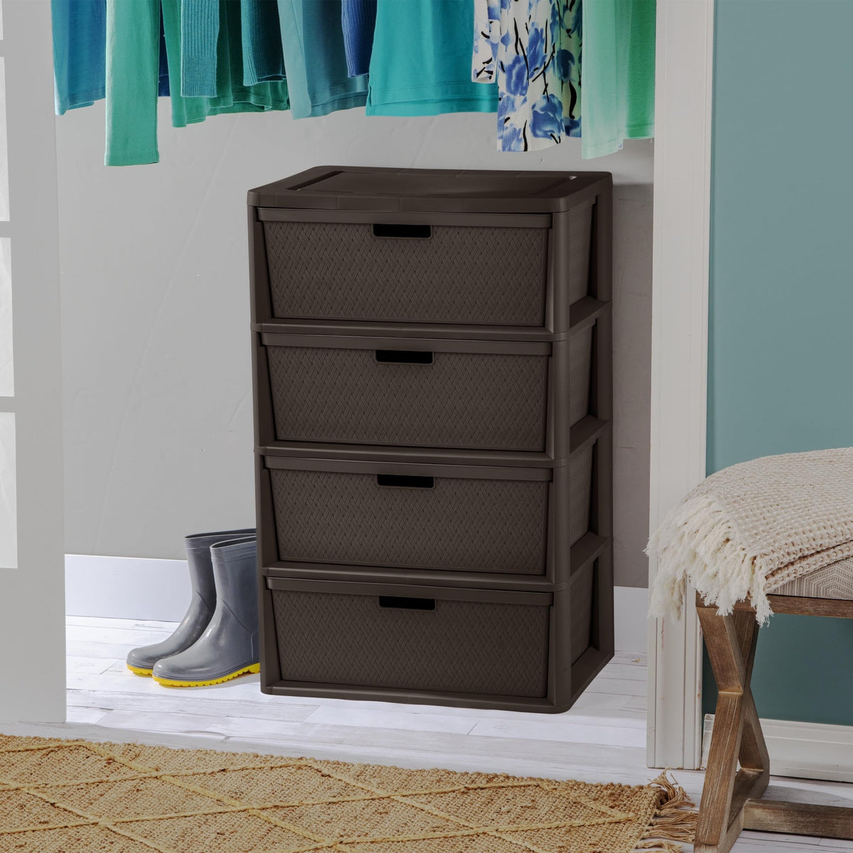 Brown 4 Drawer Plastic Storage Tower with Removable Bins K987
