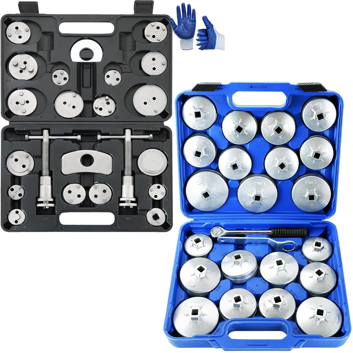24pcs Heavy Duty Disc Brake Caliper Tool Set & 23PCS Aluminum Alloy Cup Type Oil Filter Cap Wrench Socket Removal Tool Set Y747939