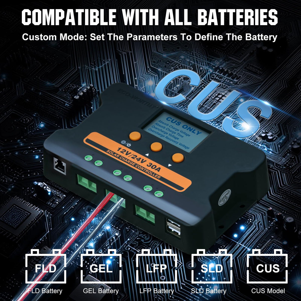 30A Solar Charge Controller Dual USB Port Auto 12V/24V PWM L41922
