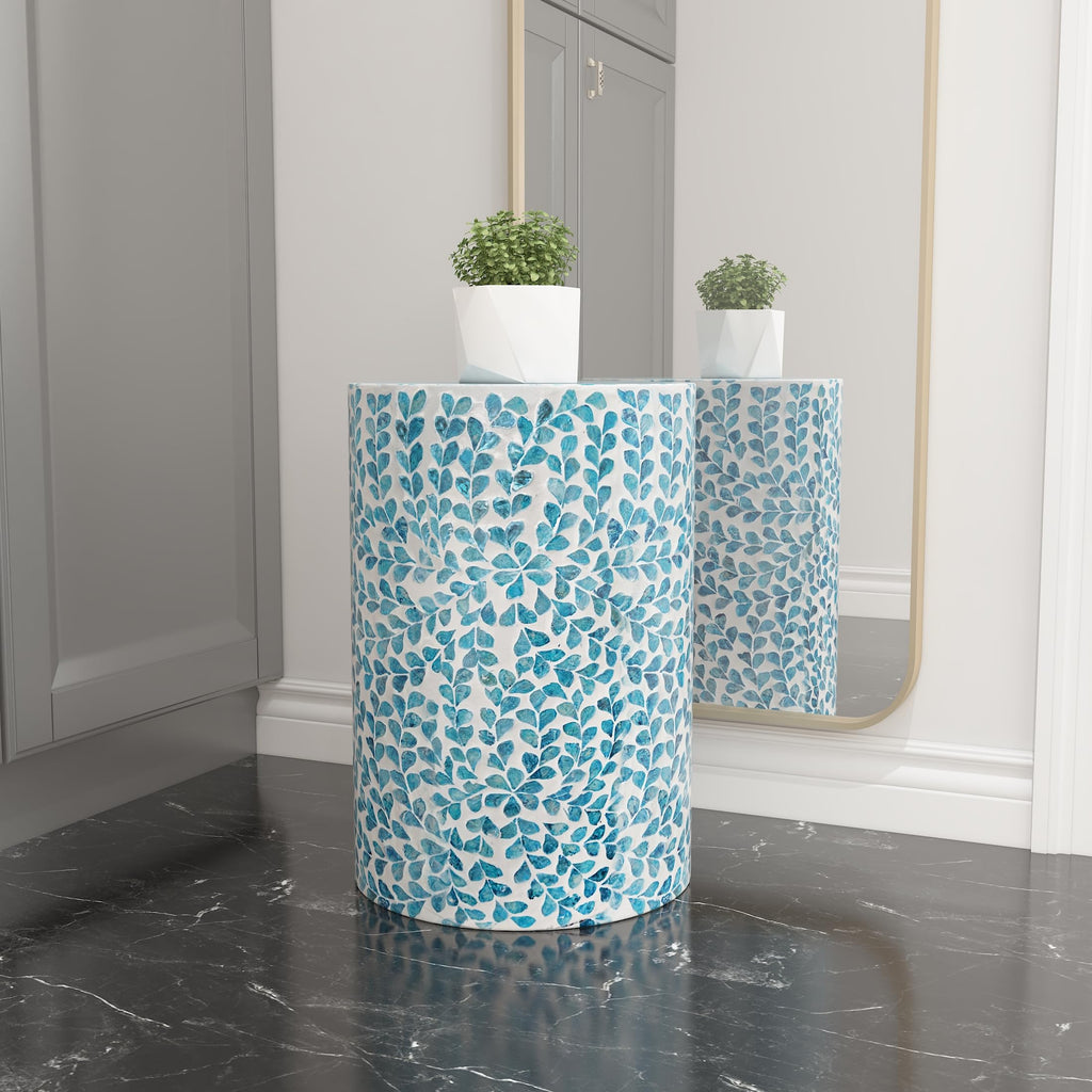 Mother of Pearl Inlaid Cylinder Drum End Table N869