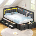 Twin Corner Bed Frame with 8 Storage Drawers and LED Lights, Grey U210
