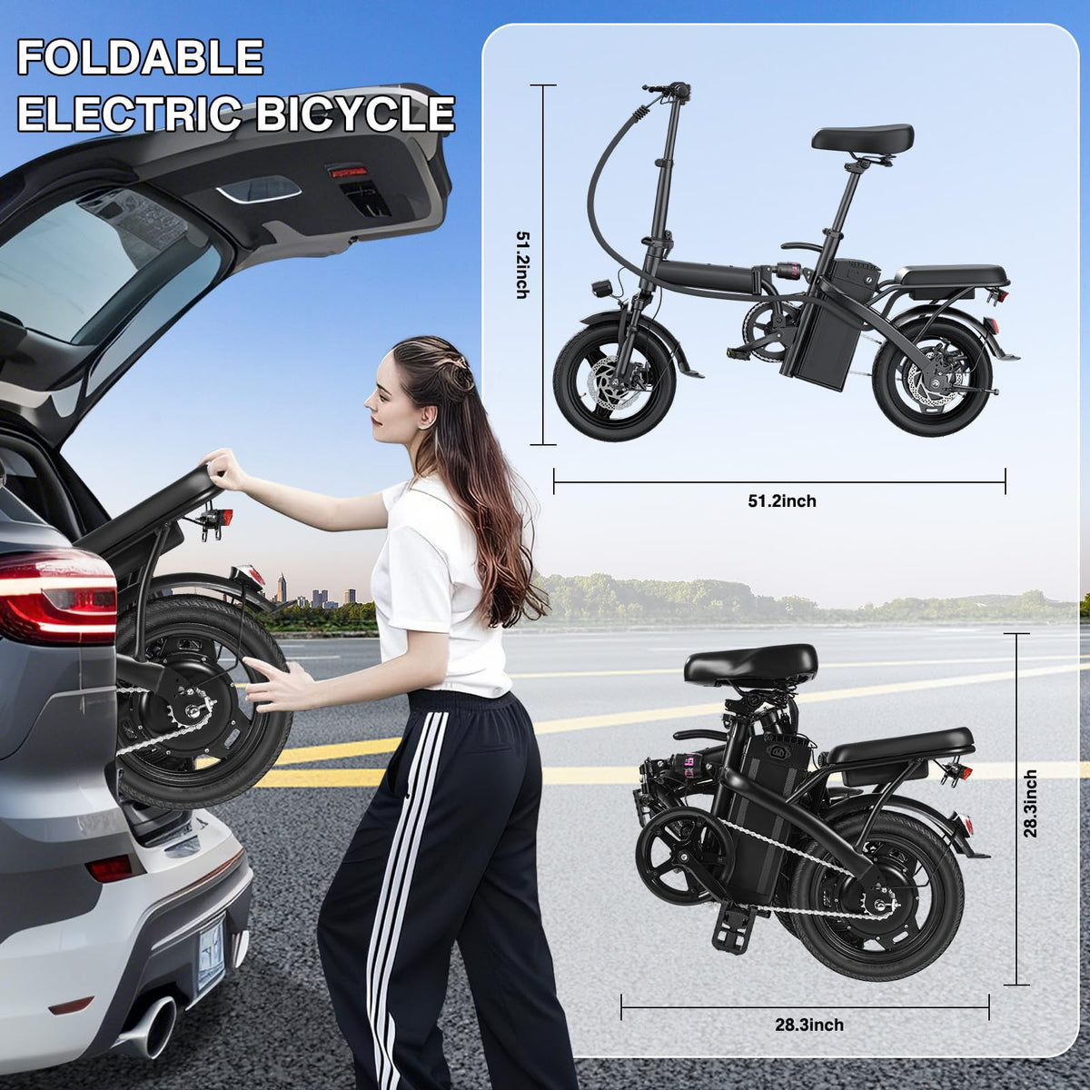 560W Motor 24MPH 32 Miles Range 48V 10Ah Battery 14" Foldable Electric Bike with Basket L630917