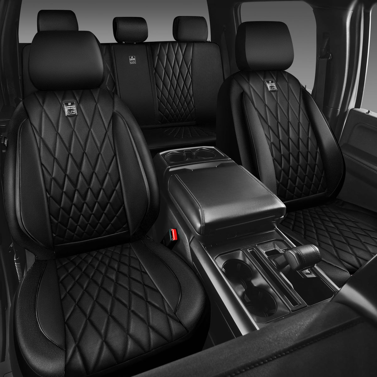 5 Seats Faux Leather Seat Covers Full Set Pure Black A3655