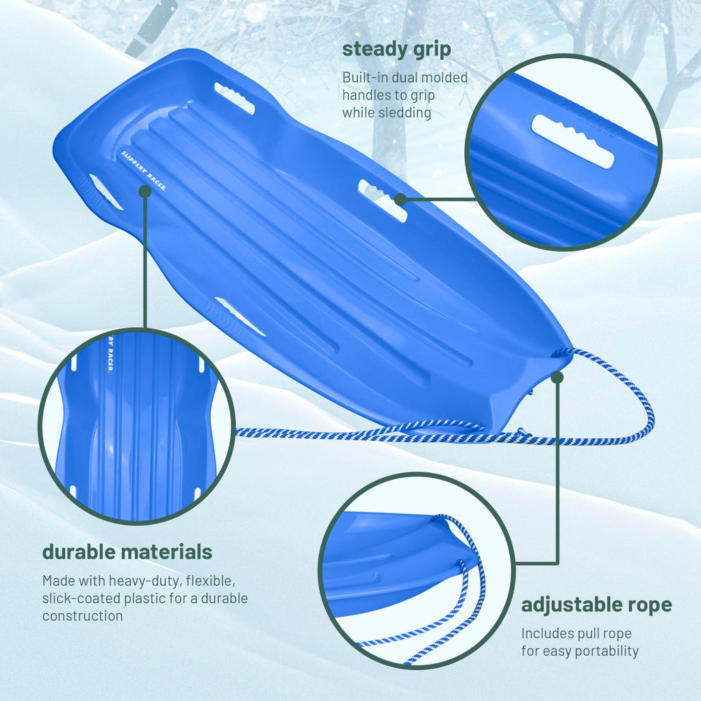 Plastic Toboggan Snow Sled with Pull Rope and Handles P64042