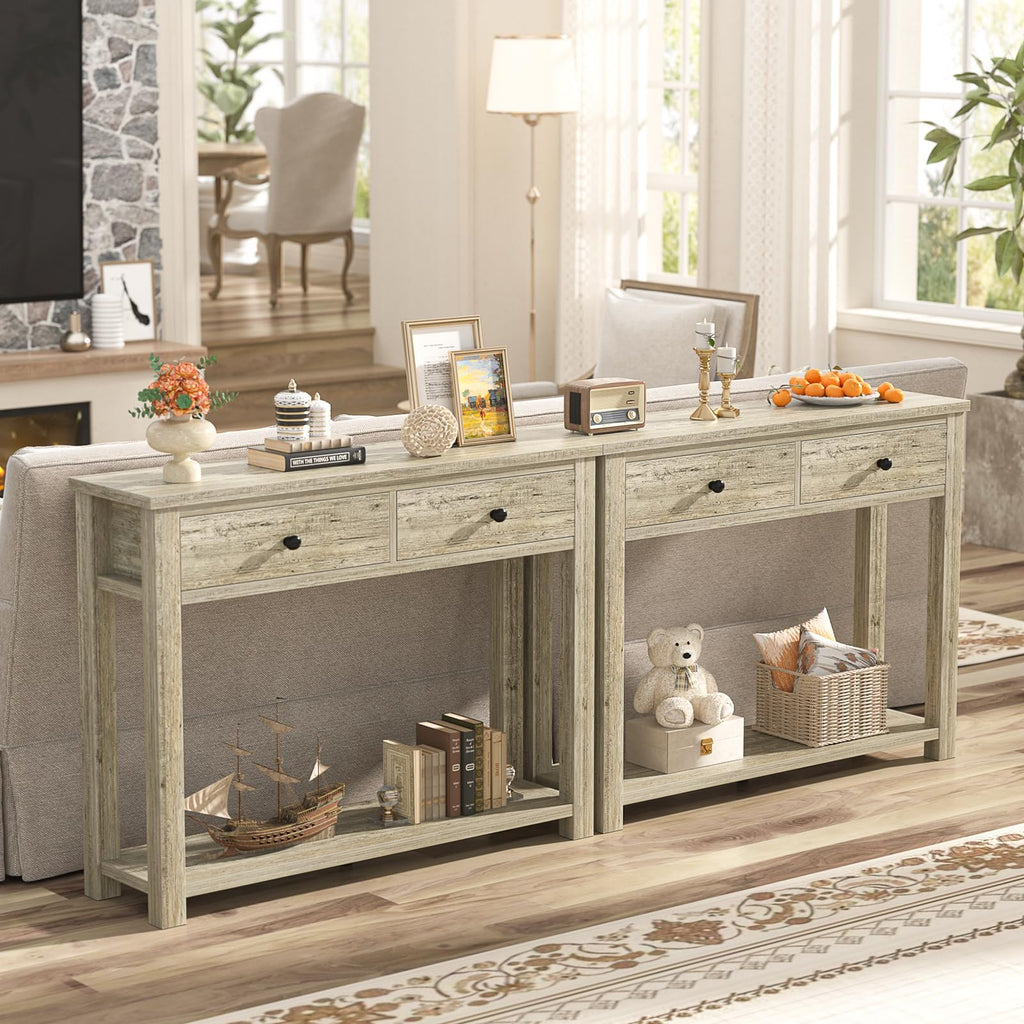 32 Inch Light Rustic Oak Console Table with 2 Drawers W4025