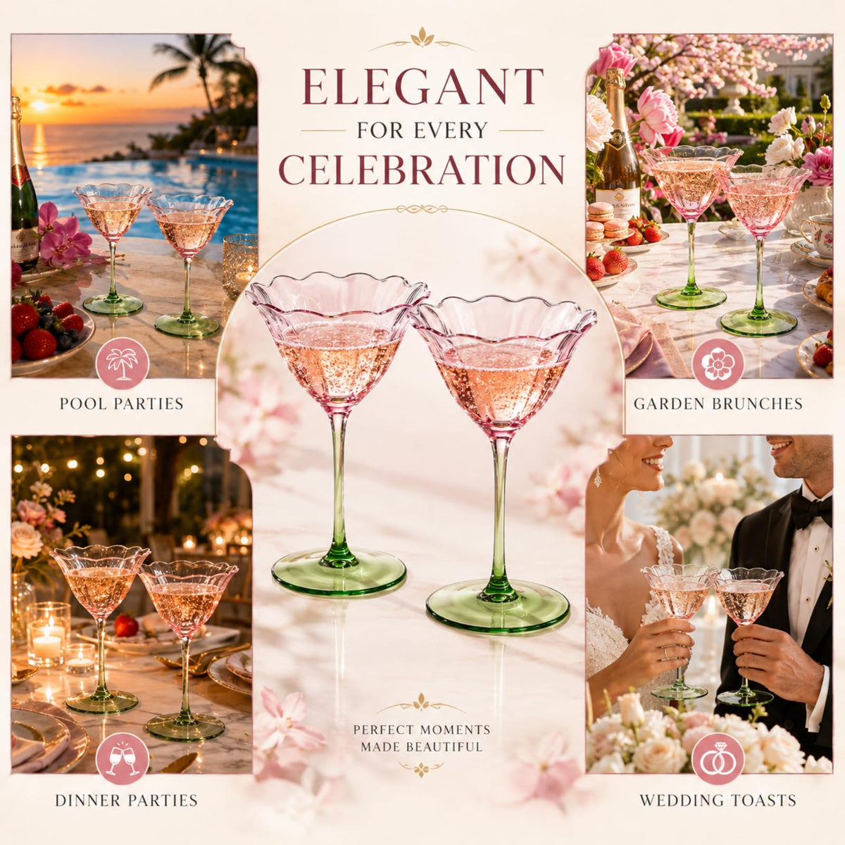 Pink Tulip Flower Cocktail Glasses 2 Set L892