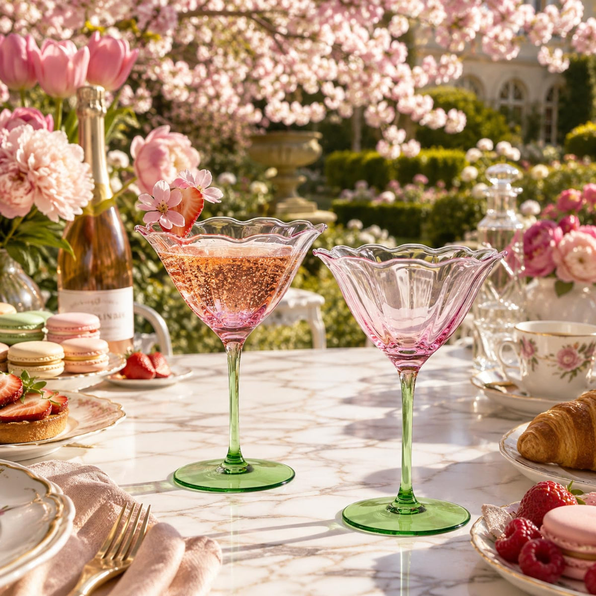 Pink Tulip Flower Cocktail Glasses 2 Set L892