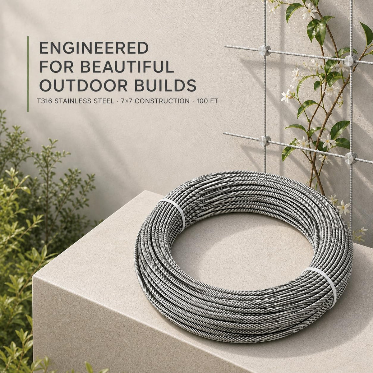 T316 Stainless Steel Wire Rope 1/8" 100 ft O1259