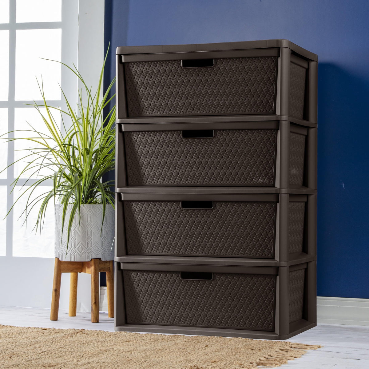 Brown 4 Drawer Plastic Storage Tower with Removable Bins K987