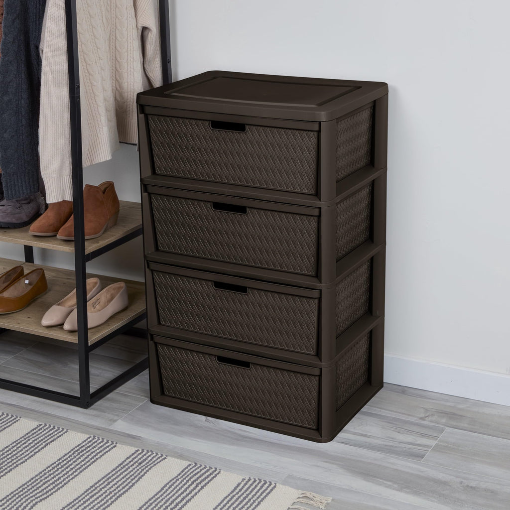 Brown 4 Drawer Plastic Storage Tower with Removable Bins K987