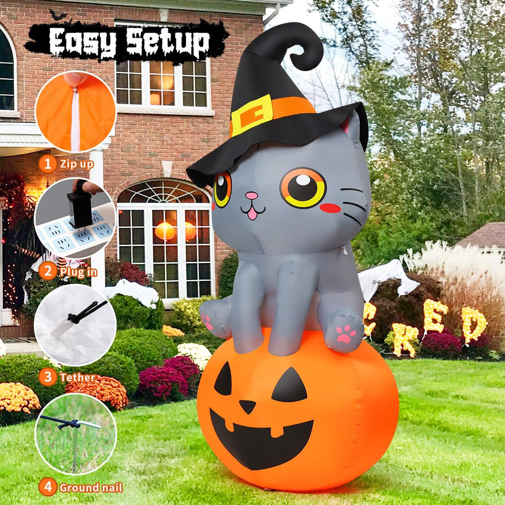 6 FT Halloween Inflatables Cat with Built-in LEDs L634470