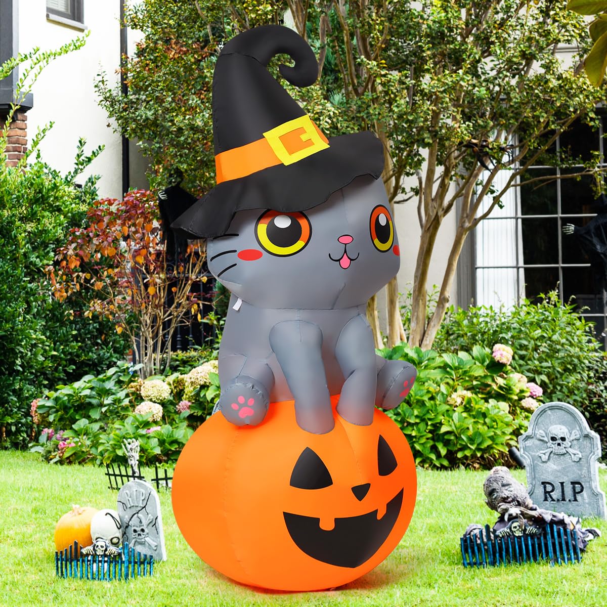6 FT Halloween Inflatables Cat with Built-in LEDs L634470