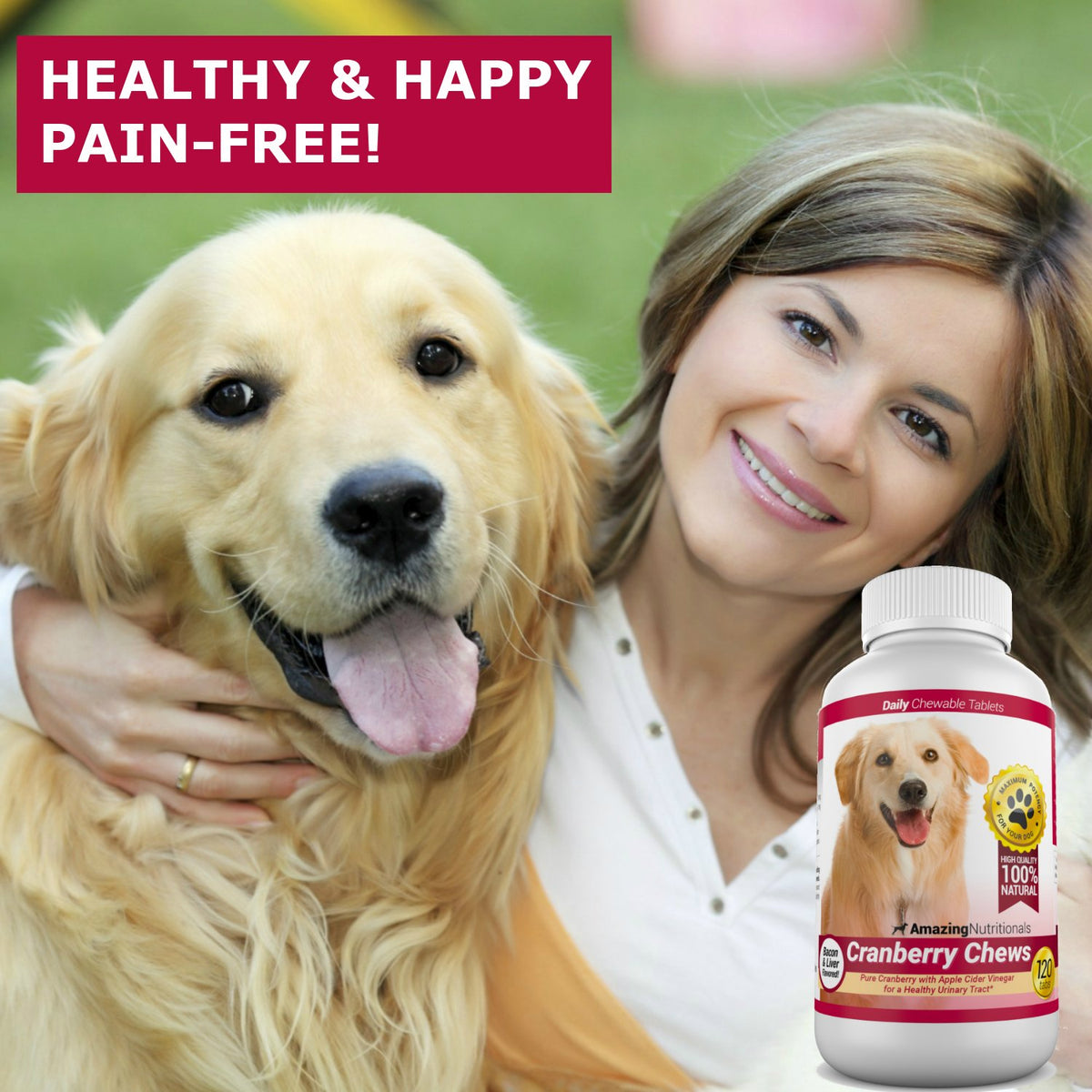 120 Cranberry Chews with Apple Cider Vinegar Bacon Flavor Dog Supplement T525