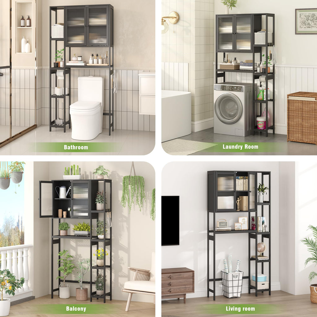 Black Over the Toilet Storage Cabinet with Adjustable Shelves X731562