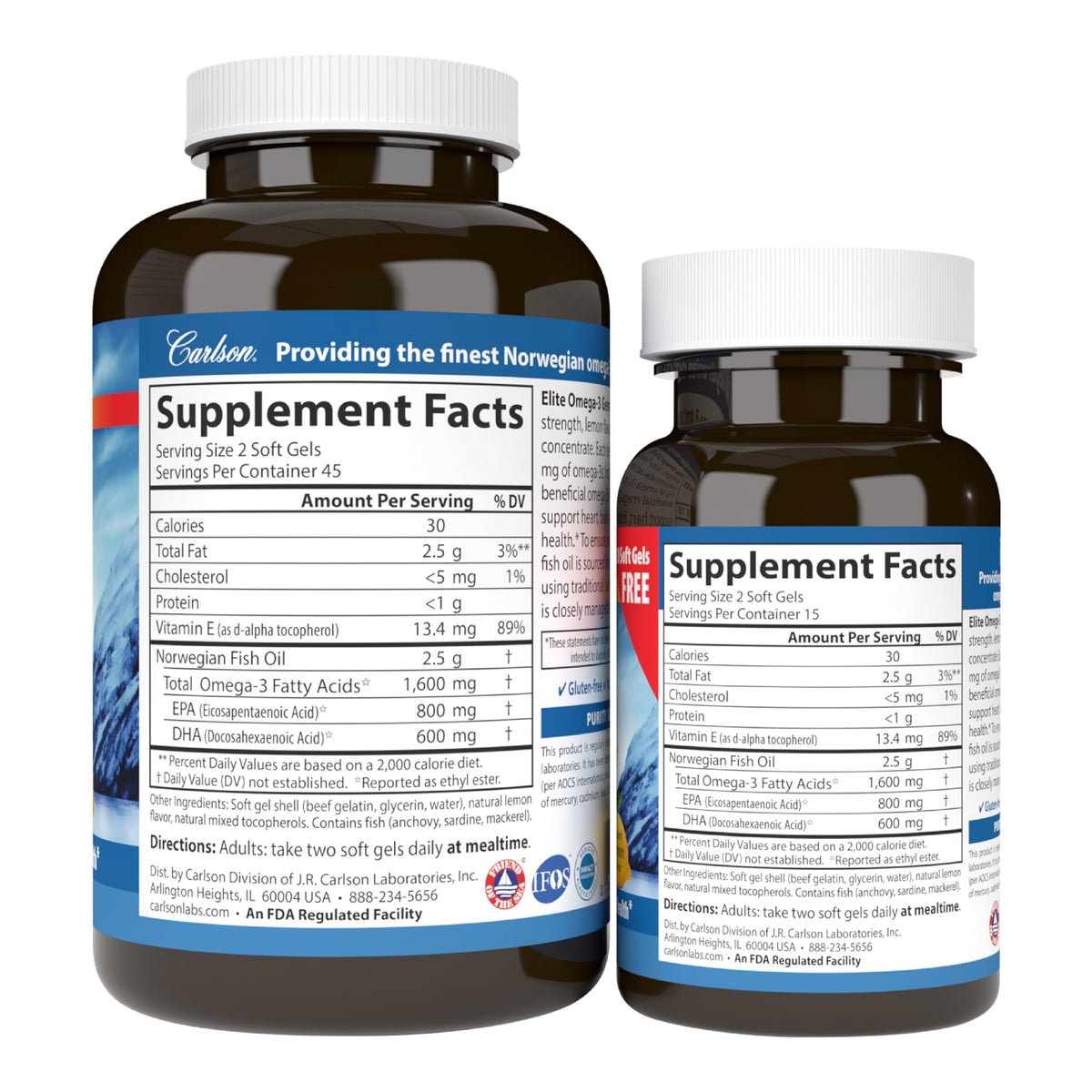 Omega-3 Fish Oil 1600 mg Lemon 90 Softgels E262