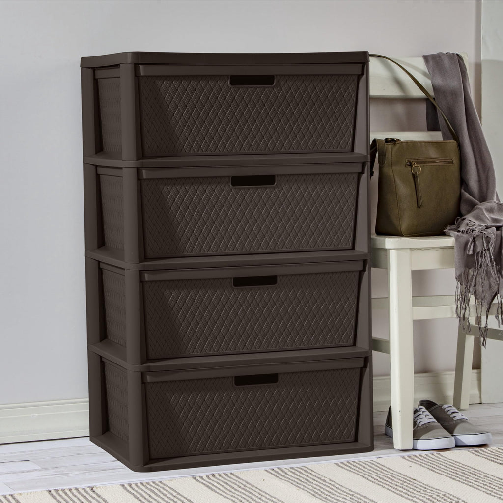 Brown 4 Drawer Plastic Storage Tower with Removable Bins K987