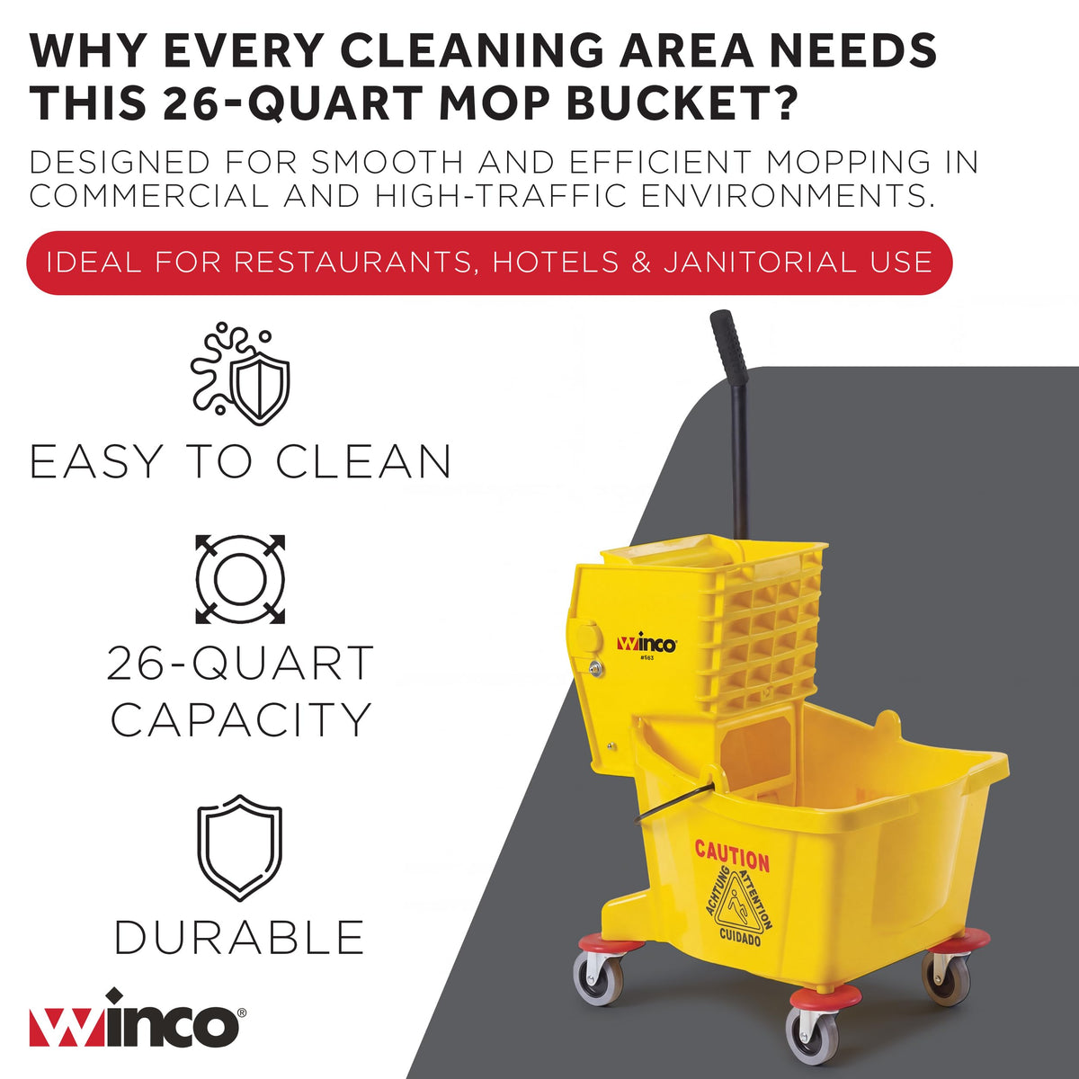 26 qt Yellow Plastic Mop Bucket on Wheels Q51427