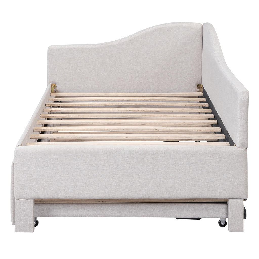 Twin Size Upholstered Linen Daybed with Pop up Trundle U70671