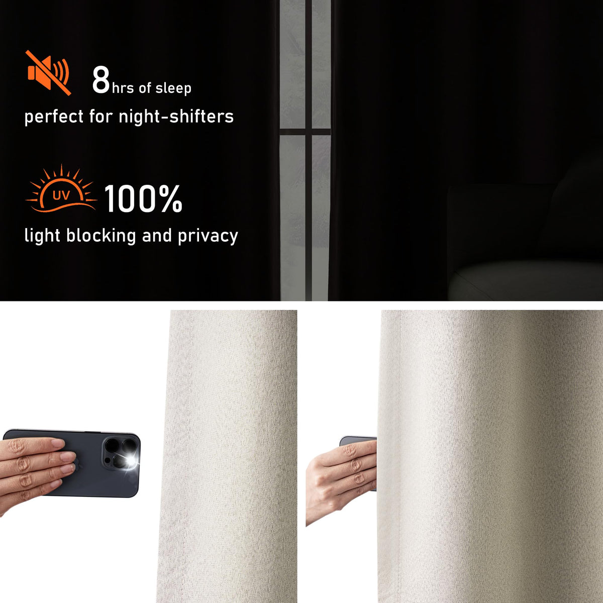 Blackout Linen Curtains 92 Inch 2 Panels L1471