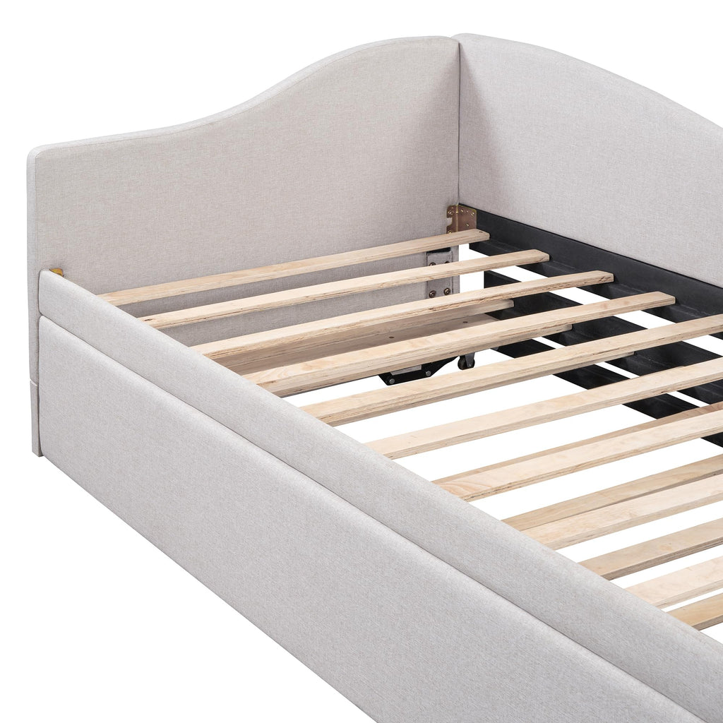 Twin Size Upholstered Linen Daybed with Pop up Trundle U70671
