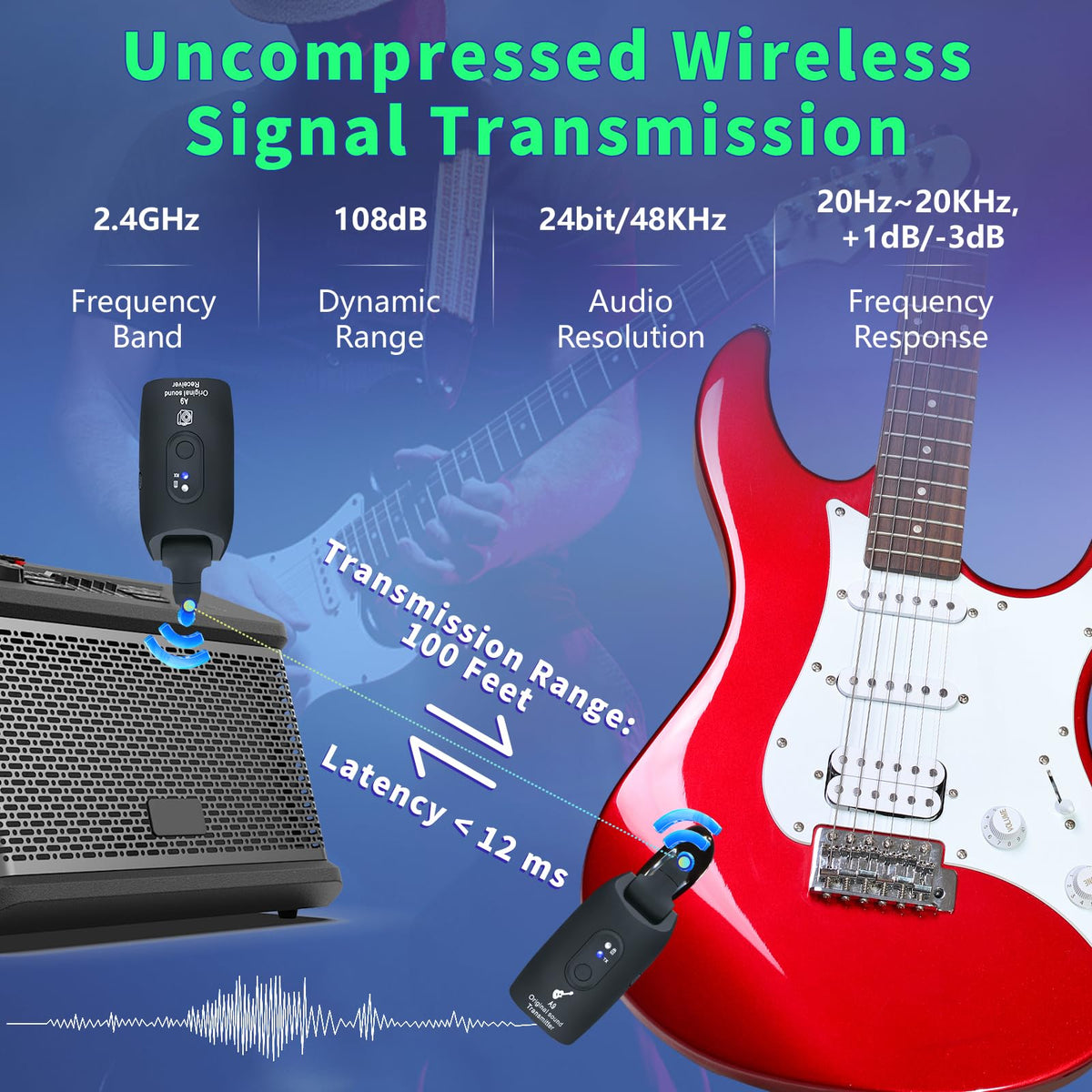 Wireless Guitar System 2.4GHz Transmitter and Receiver Black W41537