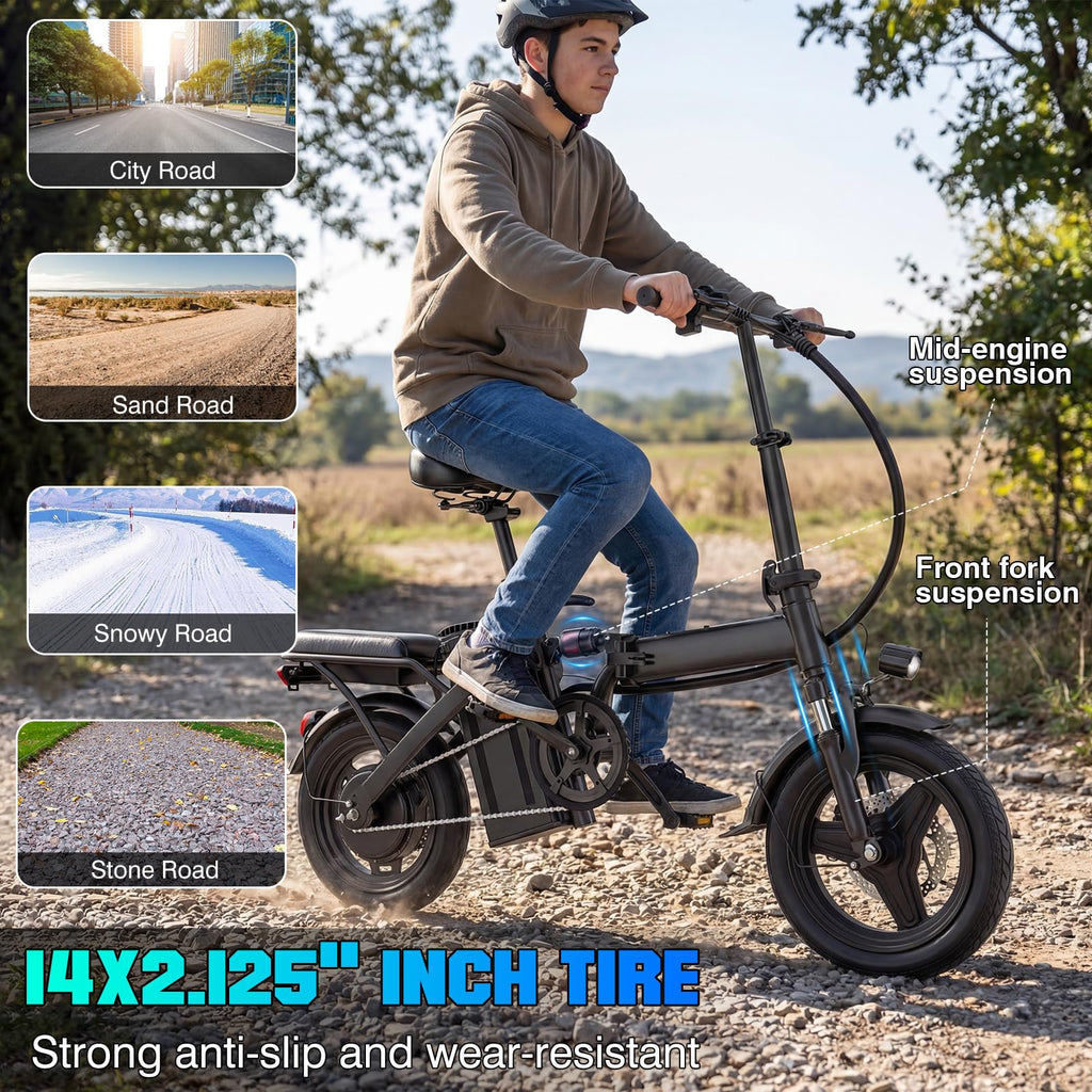 560W Motor 24MPH 32 Miles Range 48V 10Ah Battery 14" Foldable Electric Bike with Basket L630917