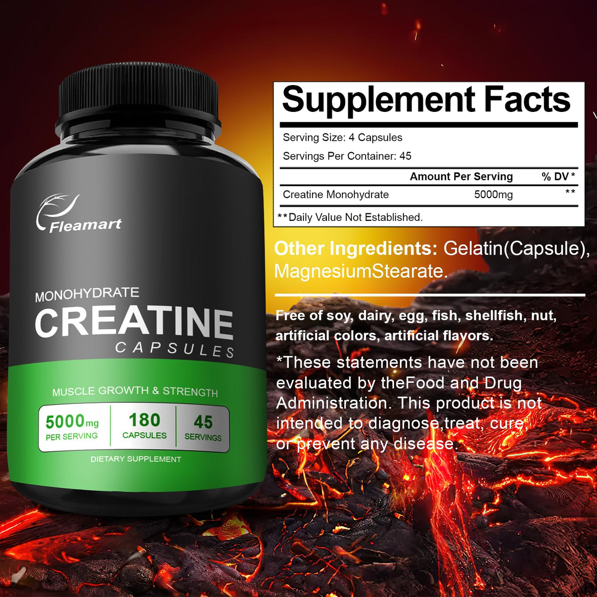 Micronized Creatine Monohydrate 5000mg 180 Capsules N73541