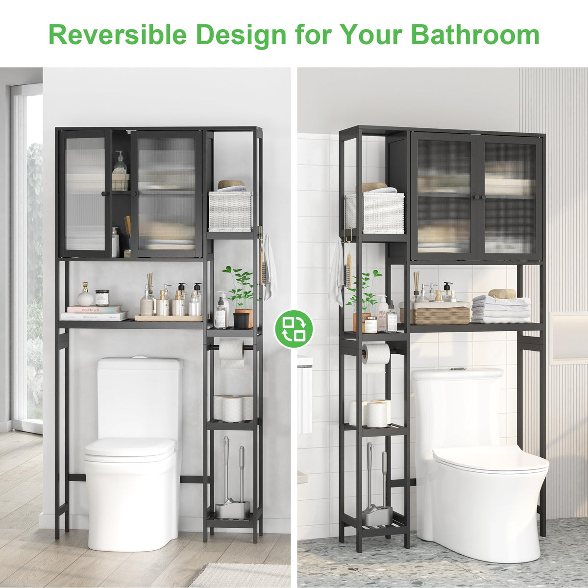 Black Over the Toilet Storage Cabinet with Adjustable Shelves X731562
