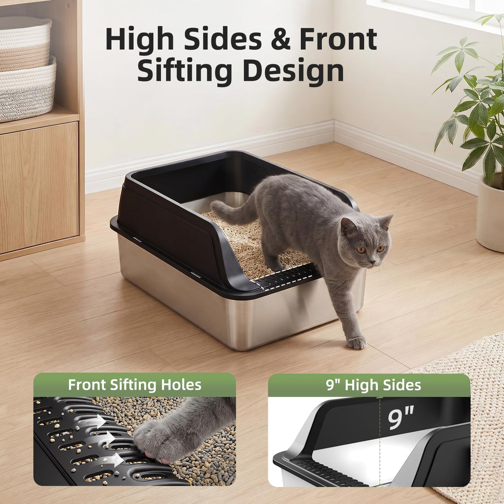 Stainless Steel High Sided Litter Box with Lid Z69047