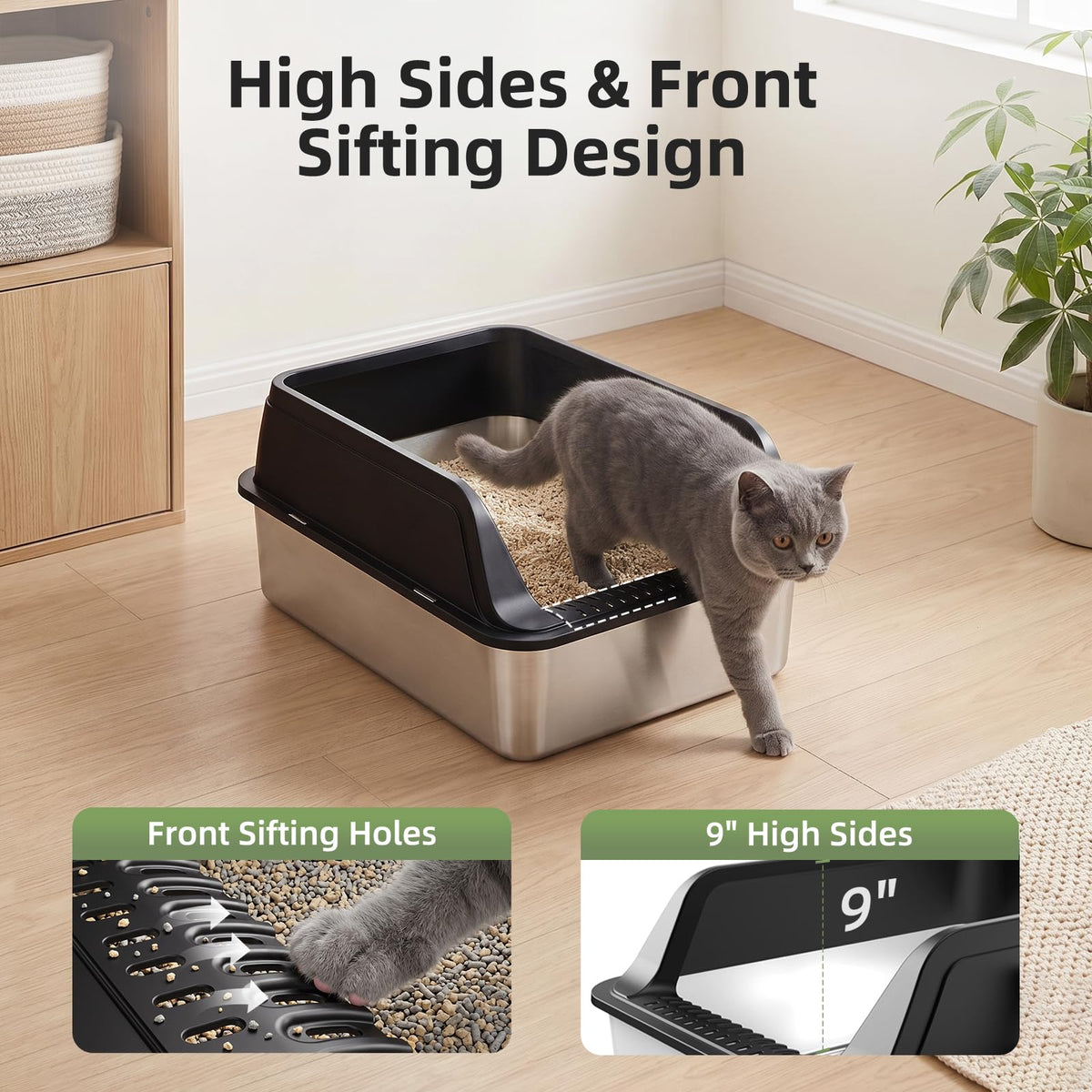 Stainless Steel High Sided Litter Box with Lid Z69047