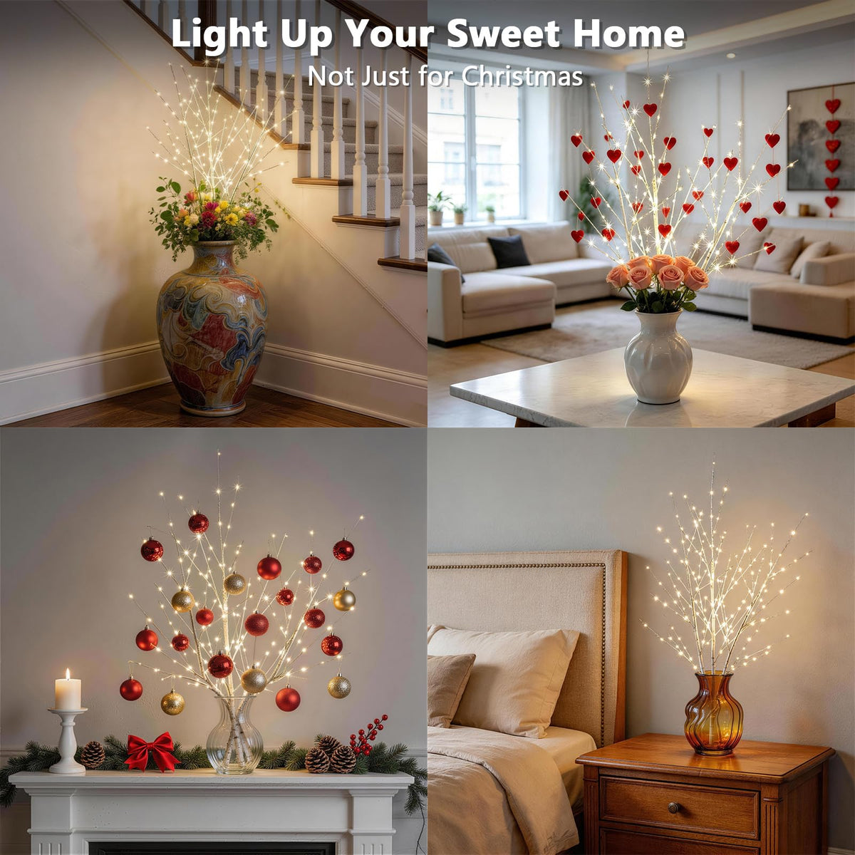 Lighted Birch White Tree Branches 33IN 180LED with Timer C626