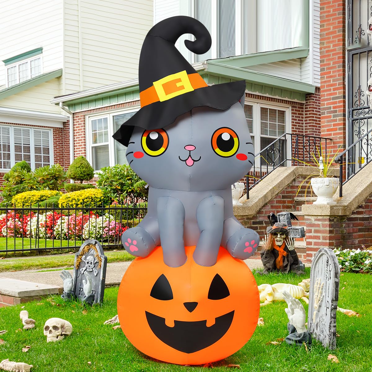 6 FT Halloween Inflatables Cat with Built-in LEDs L634470