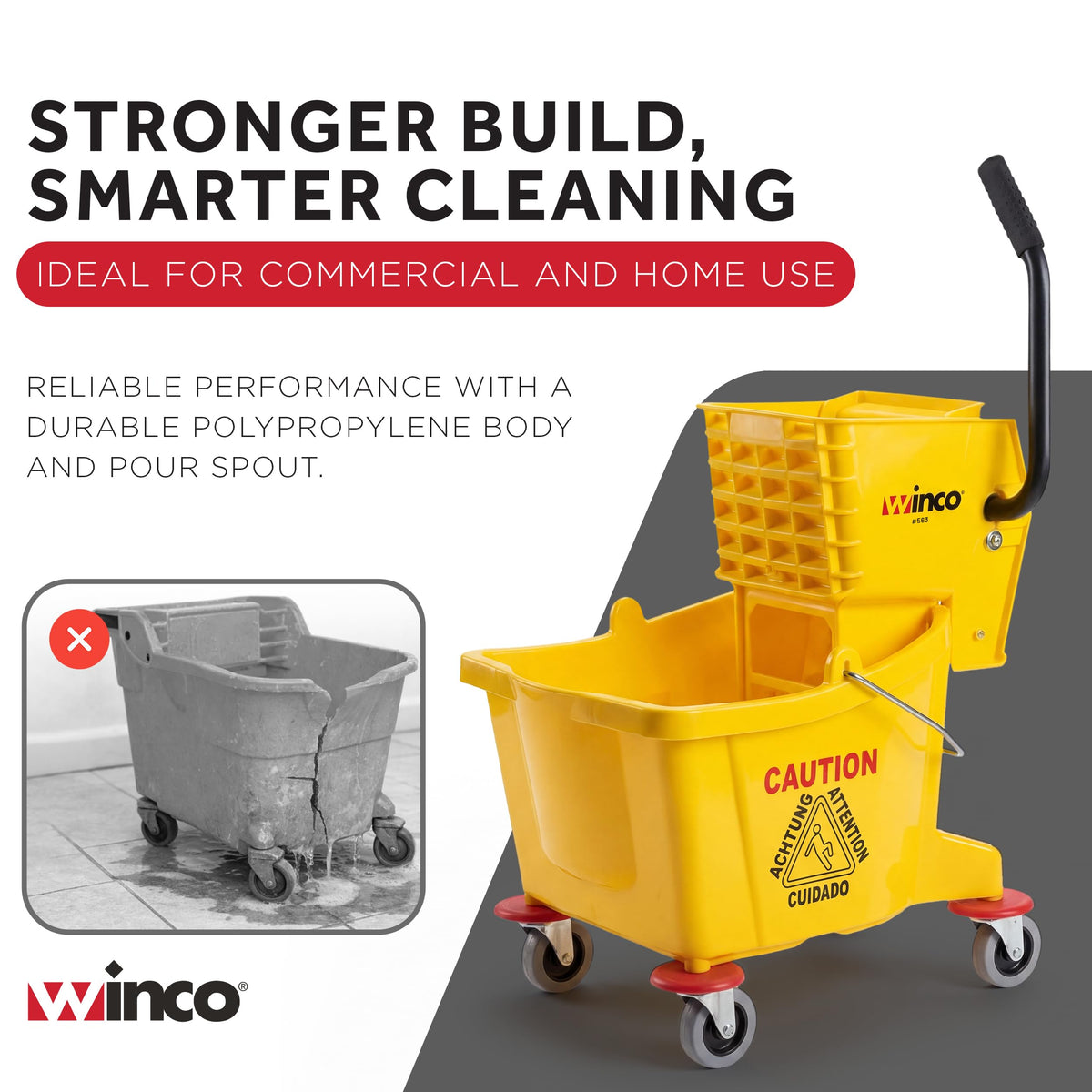 26 qt Yellow Plastic Mop Bucket on Wheels Q51427