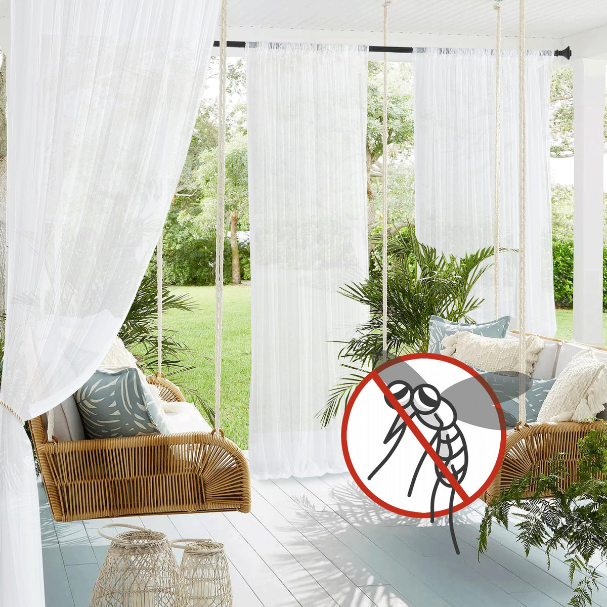 White 2 Panels Waterproof Mosquito Netting Curtains L4435