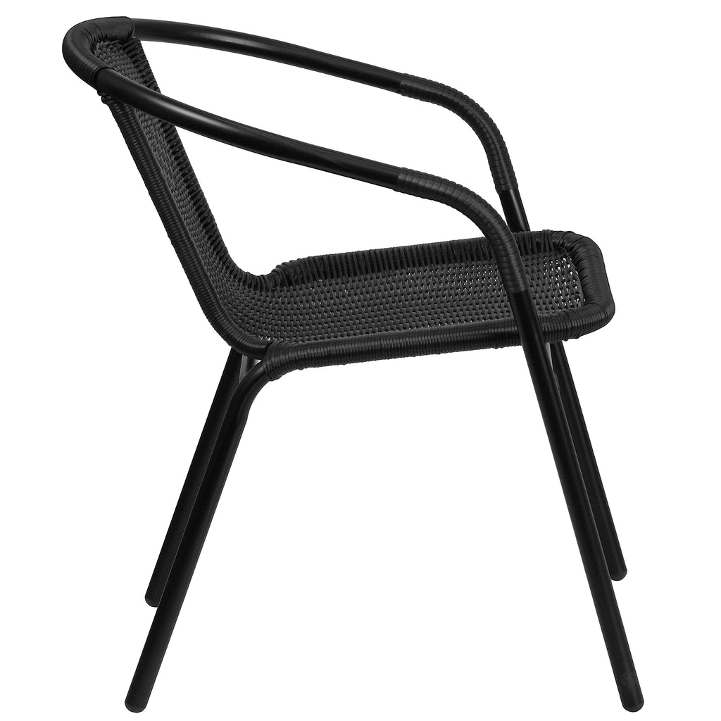 Black Rattan Stackable Dining Chairs Set of 4 O701