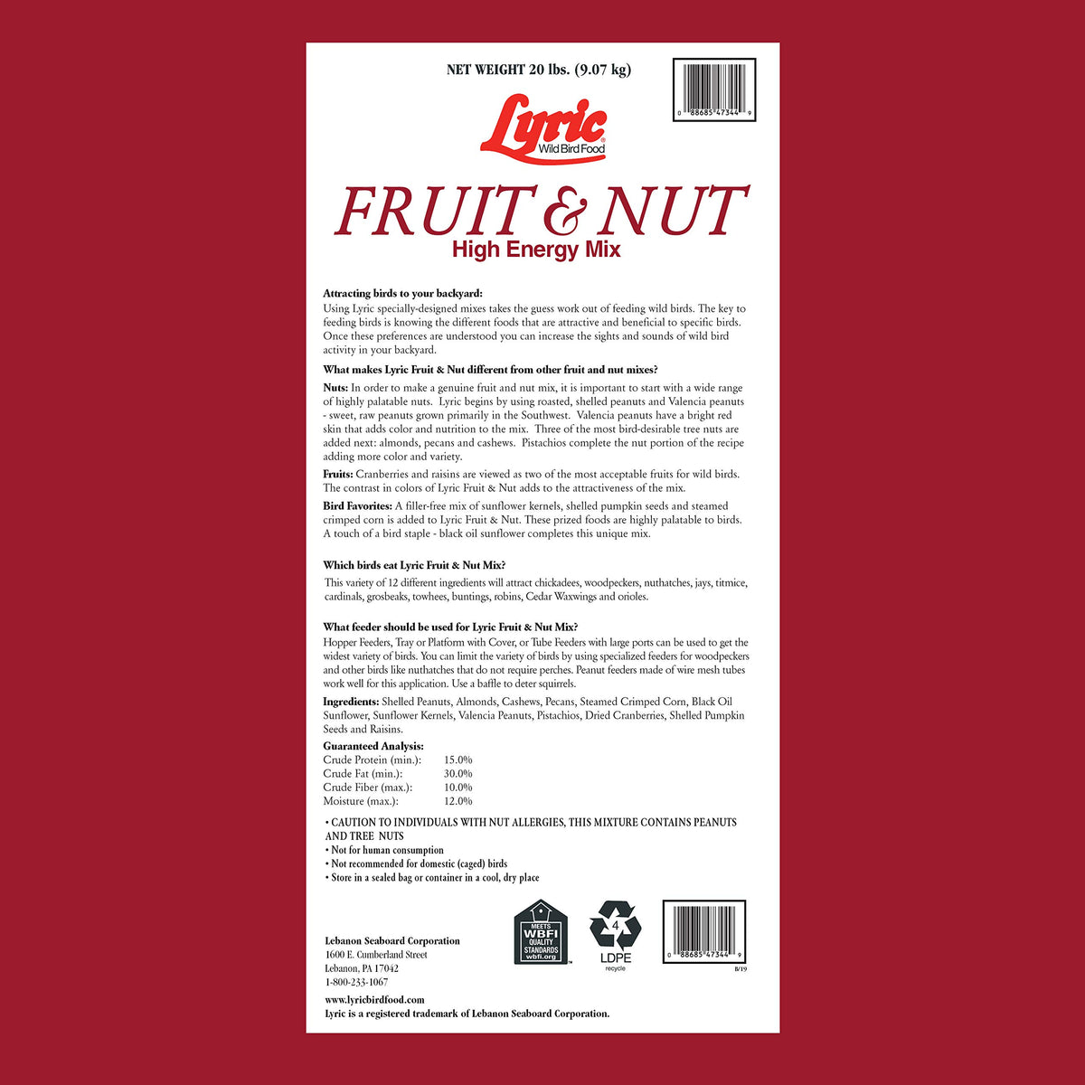 40 lb Fruit and Nut Wild Bird Seed Mix U683