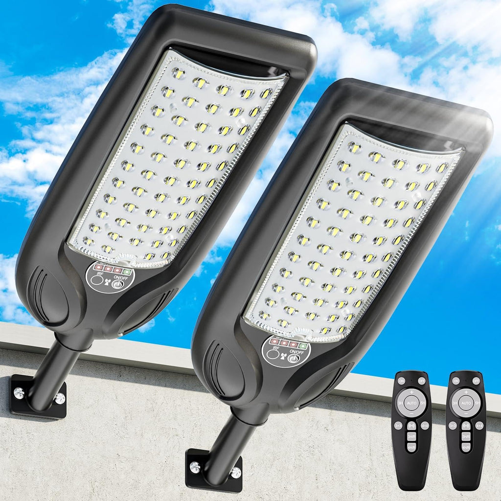 Solar Street Lights Outdoor with Remote Control, Motion Sensor, 6500K Dusk to Dawn, Waterproof Security Light F6153