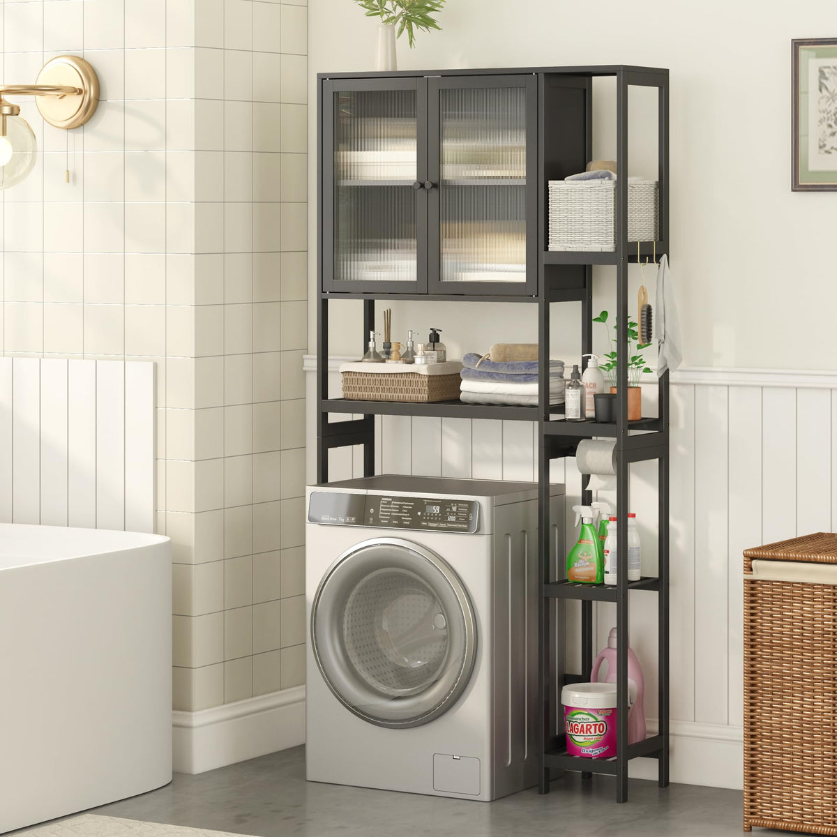 Black Over the Toilet Storage Cabinet with Adjustable Shelves X731562