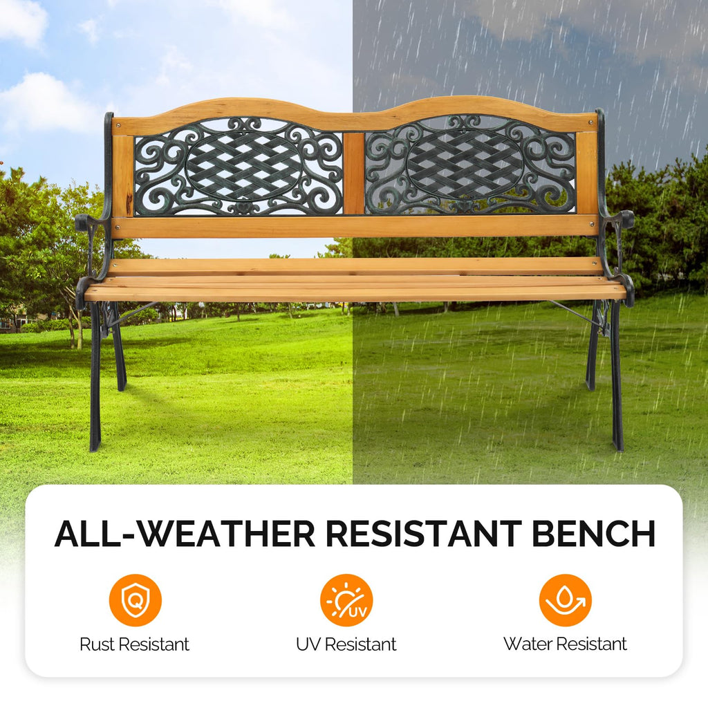 Cast Iron Teak Outdoor Bench 3-Seater Y2633