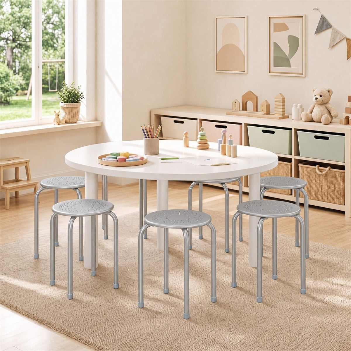 Grey Stackable School Stools 6-Pack V202